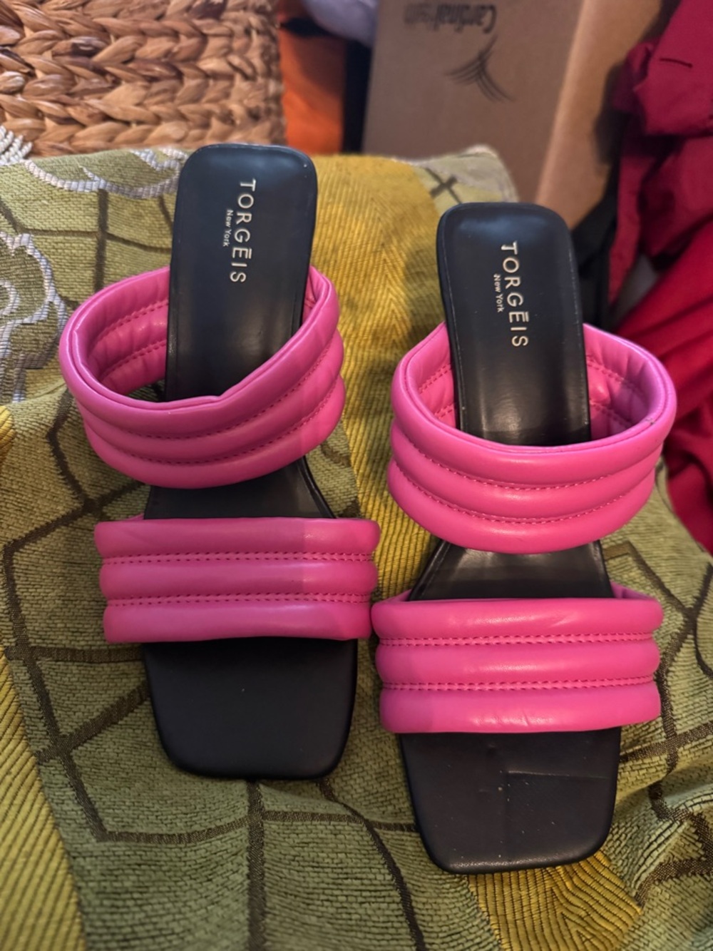 Torgeis Pink Padded Double-Strap Slide Sandals